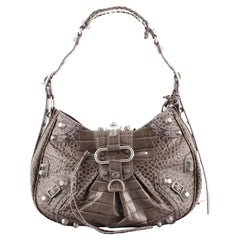 Balenciaga Le Cagole Giant Studs Shoulder Bag Crocodile Embossed Leather
