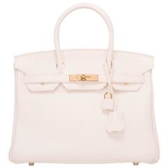 Hermes White Clemence Birkin 30cm Gold Hardware
