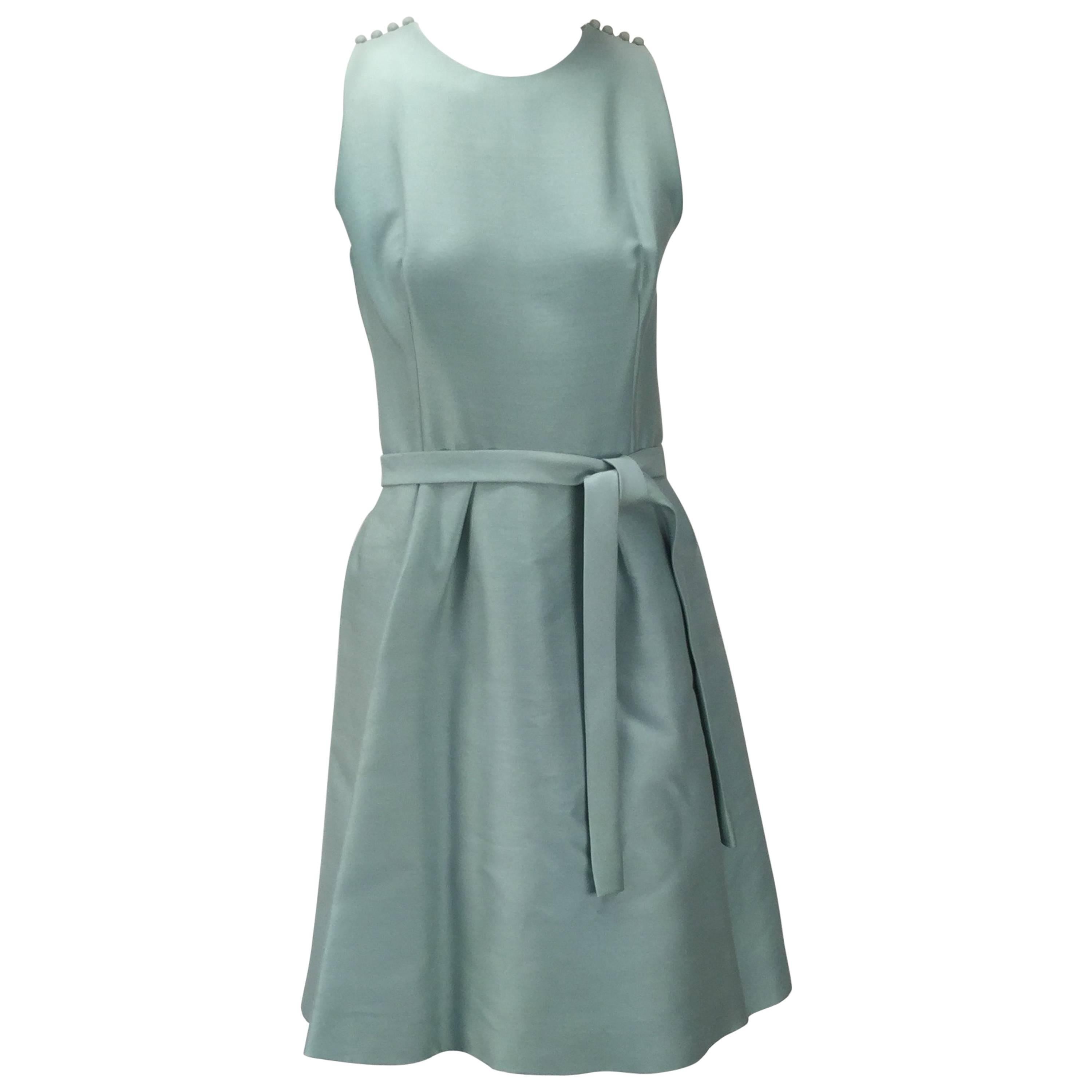 1960s Geoffrey Beene Seafoam Green Silk Sleeveless Cocktail Dress For Sale