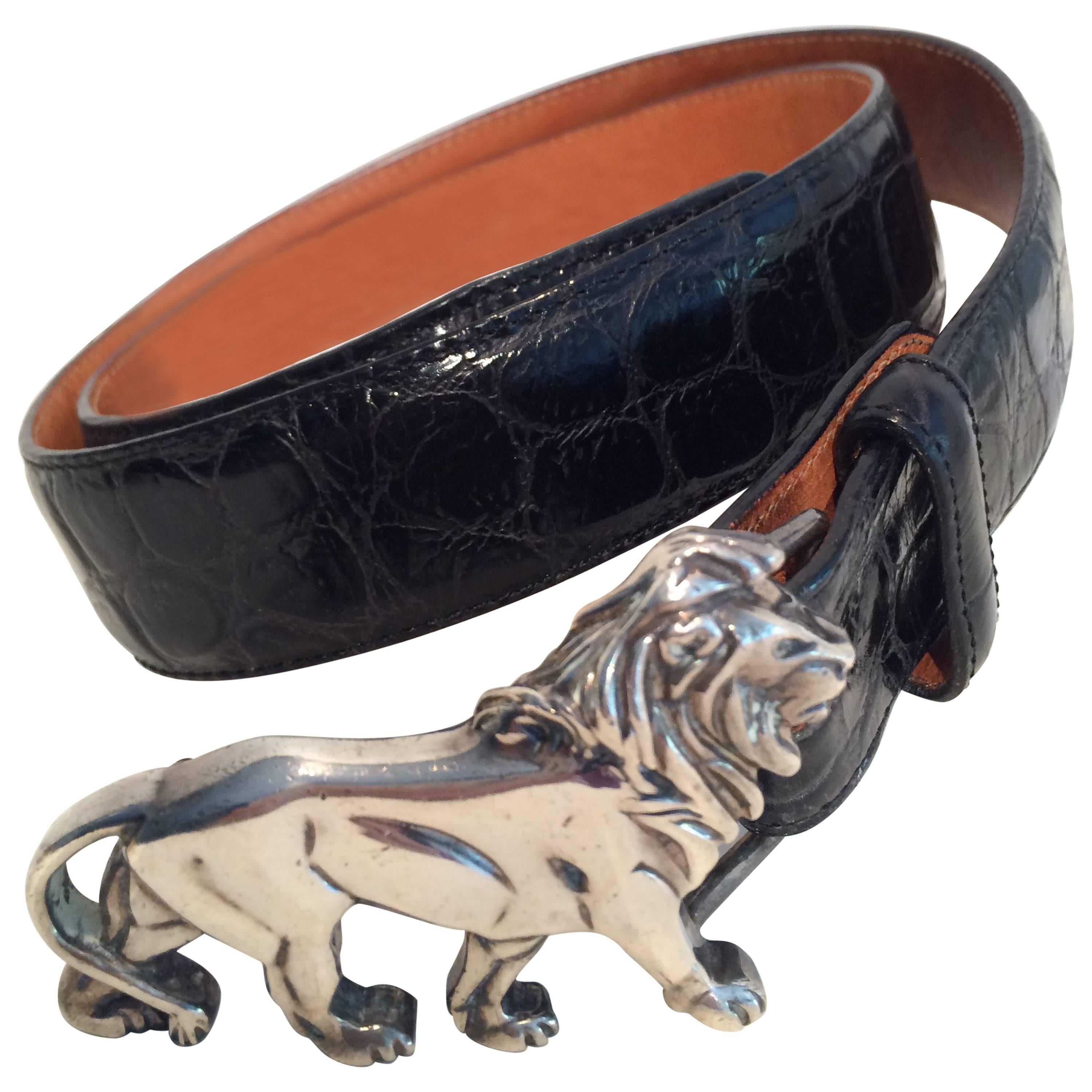 Wathne Siver Lion and leather belt For Sale