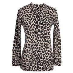 Retro 1970s LEONARD Fashion Paris Black White Animal Leopard Print Wool Blend Knit Top