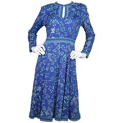 Bessi Blue Floral Print Silk Long Sleeve Dress sz 10