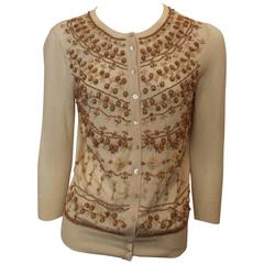 Alexander McQueen Cream Silk Blend Wood Beaded Cardigan - S