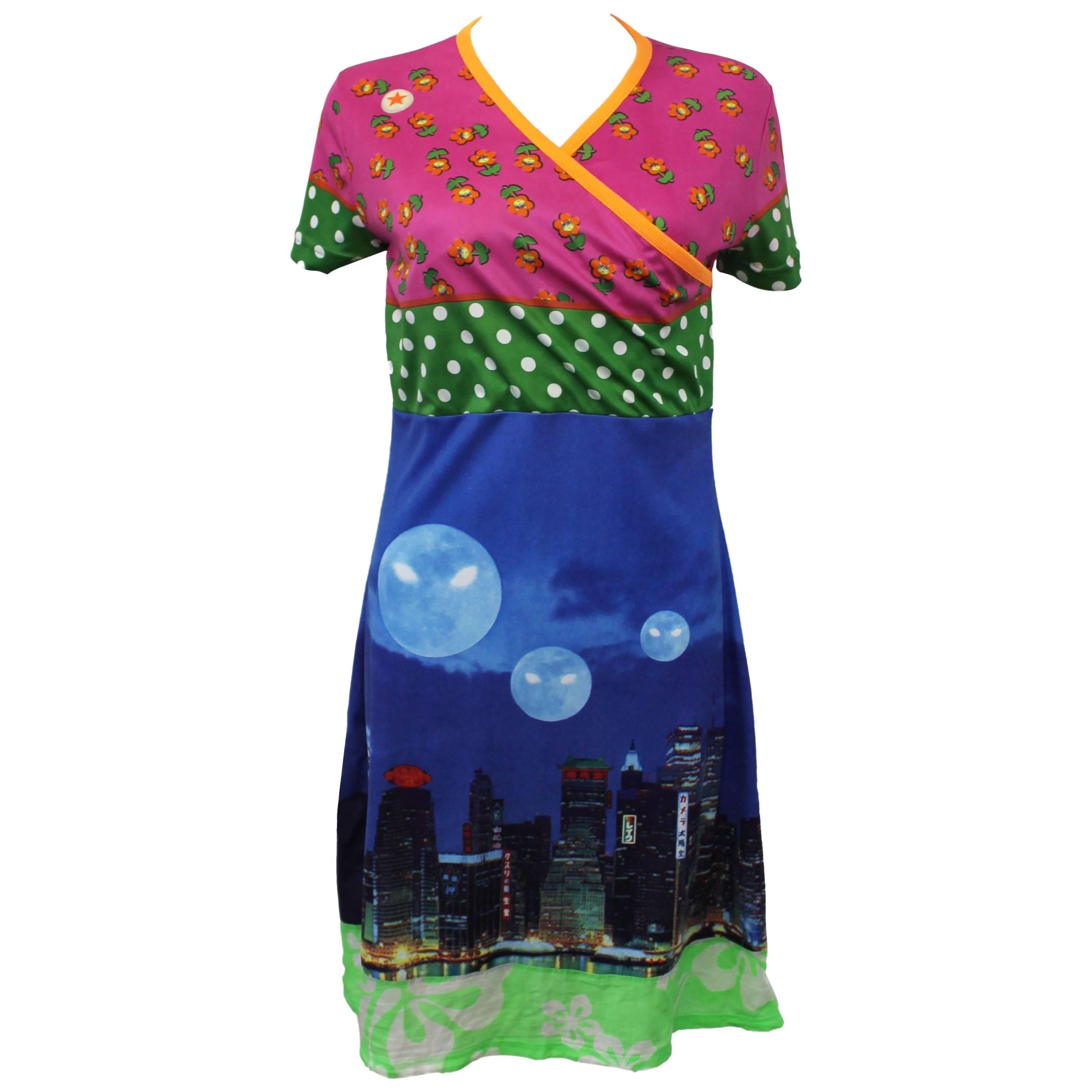 2003 Walter Van Bierendonck W & LT  ‘Alien Moon & Chinese Skyline’ Print Dress