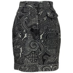 Vintage Moschino Black Gray Cotton Denim Paisley Short Skirt 