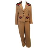 Todd Oldham Tan Floral Embroidered Pant Suit - 8 - 1990's  