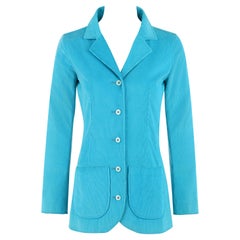 COURREGES c.1970s Teal Corduroy Button-Down Collared Blazer Jacket