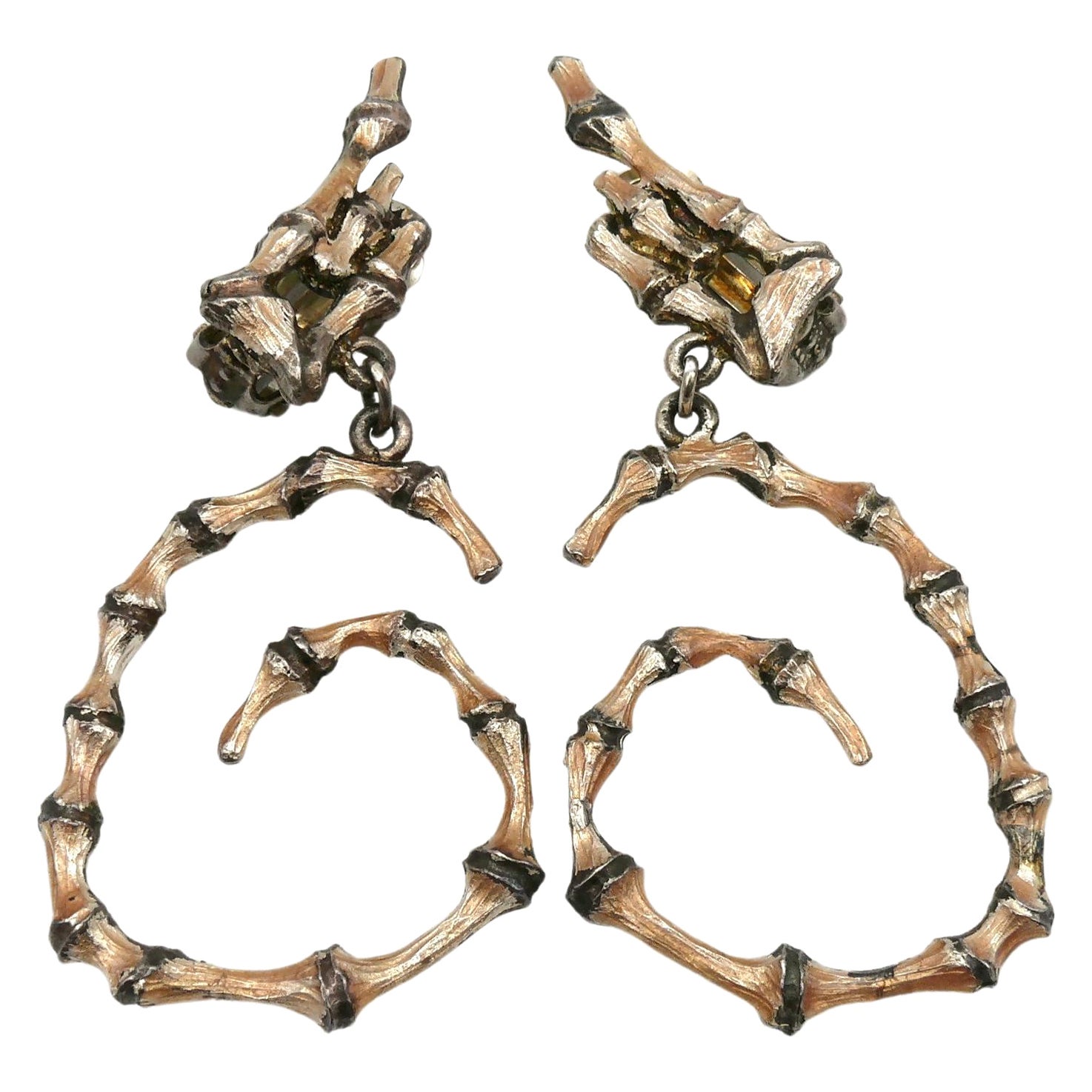 CHRISTIAN LACROIX Vintage Distressed Patina Bamboo Design Hoop Earrings