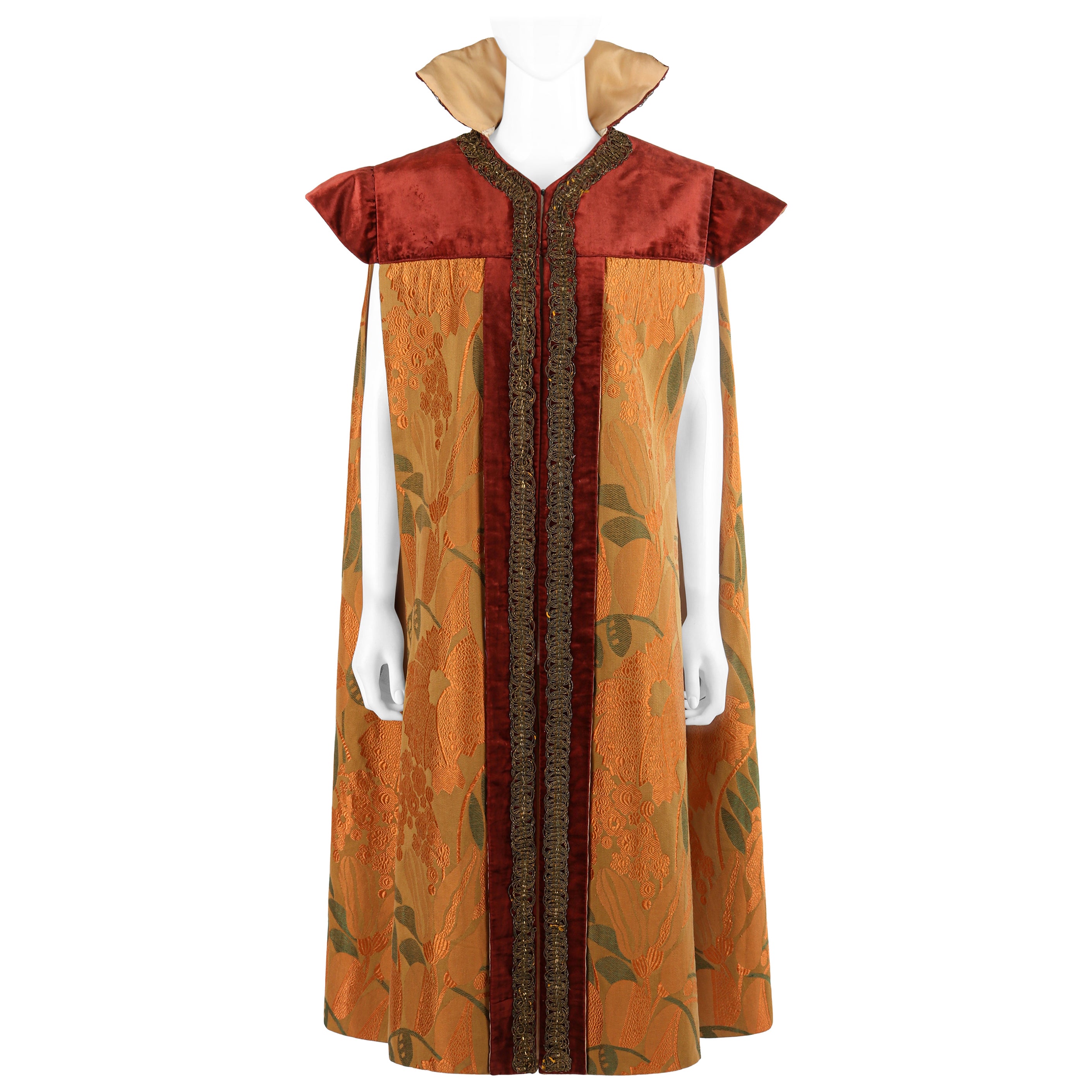 Edwardian c.1900-1910s Couture Multicolor Velvet Silk Wrap Coat Collared Cape