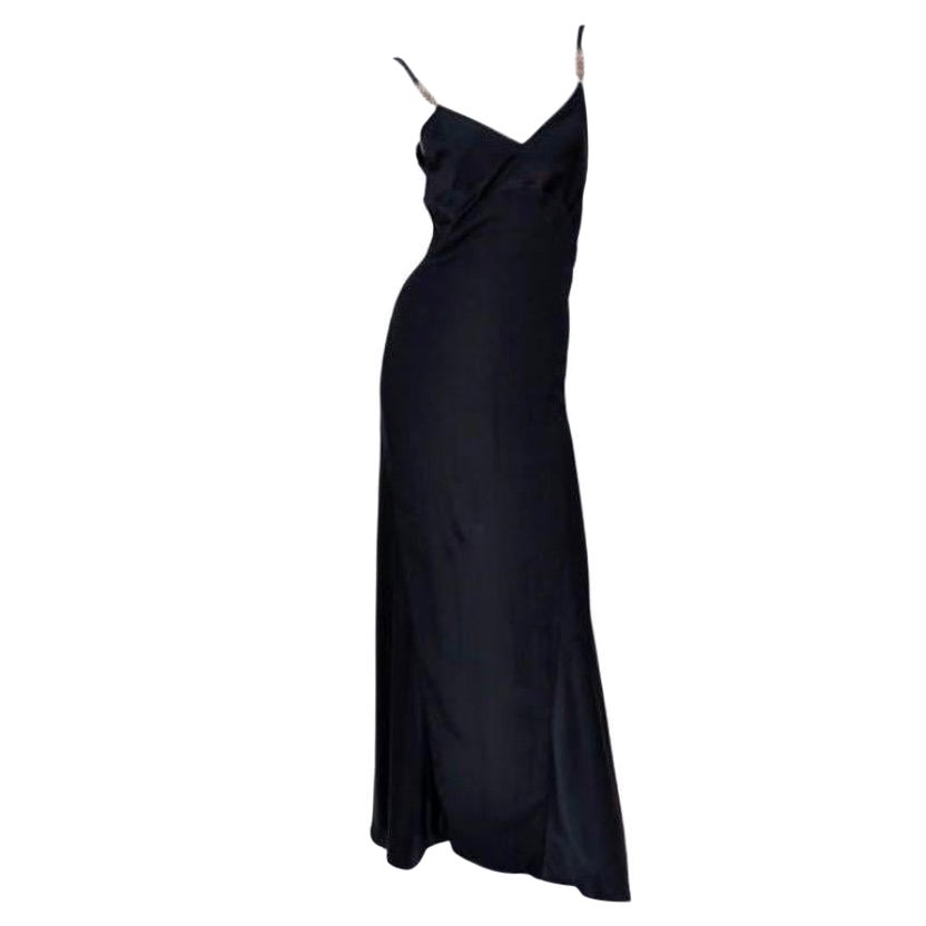 Gianni Versace Couture Vintage black silk gown with Swarovski crystals, 1990s For Sale