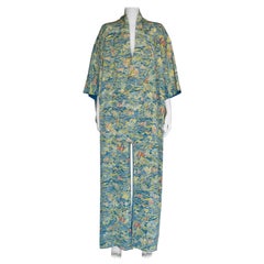 1930s Scenery Print & Silk Kimono Overcoat