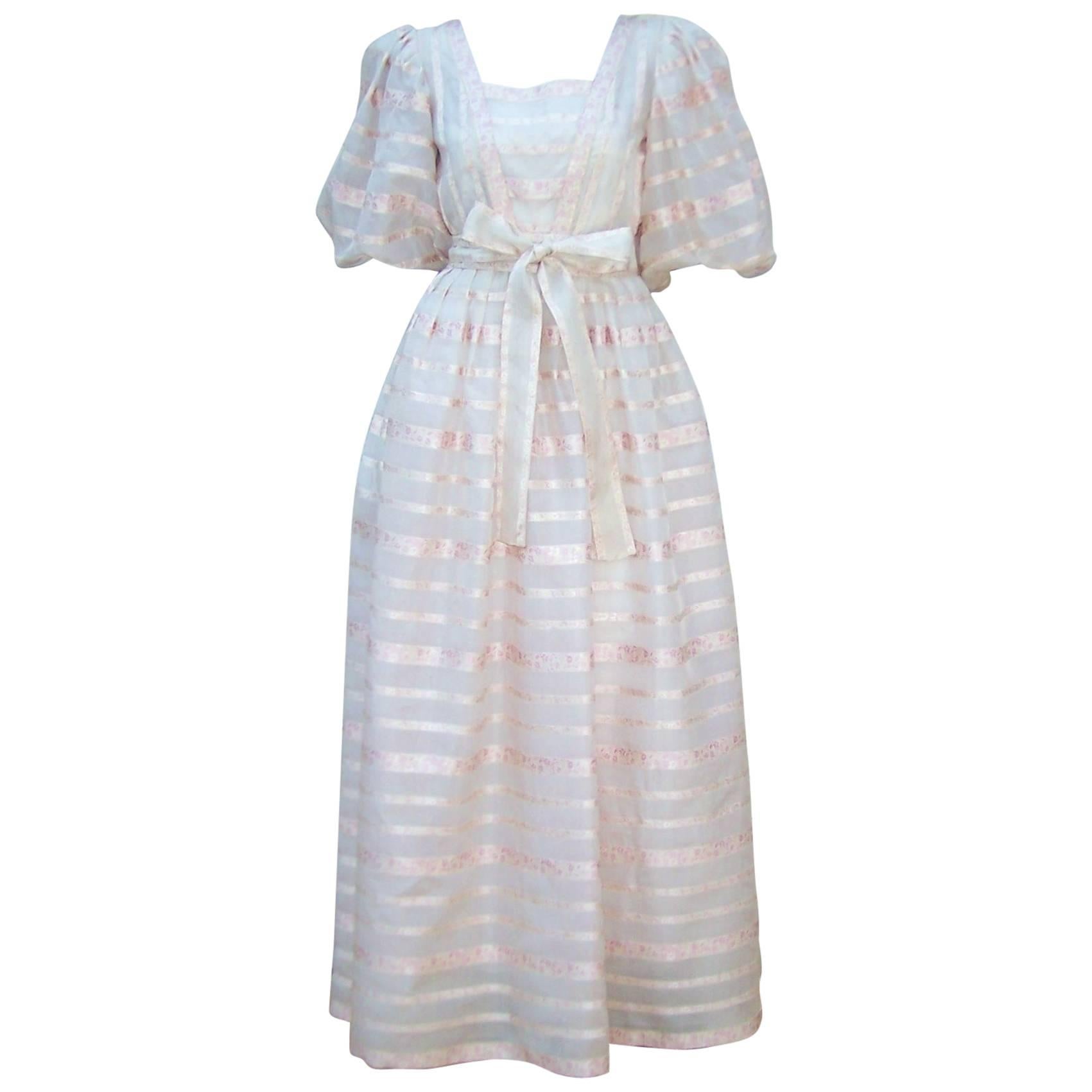 c.1980 Albert Nipon Pink Silk Organza Regency Style Dress