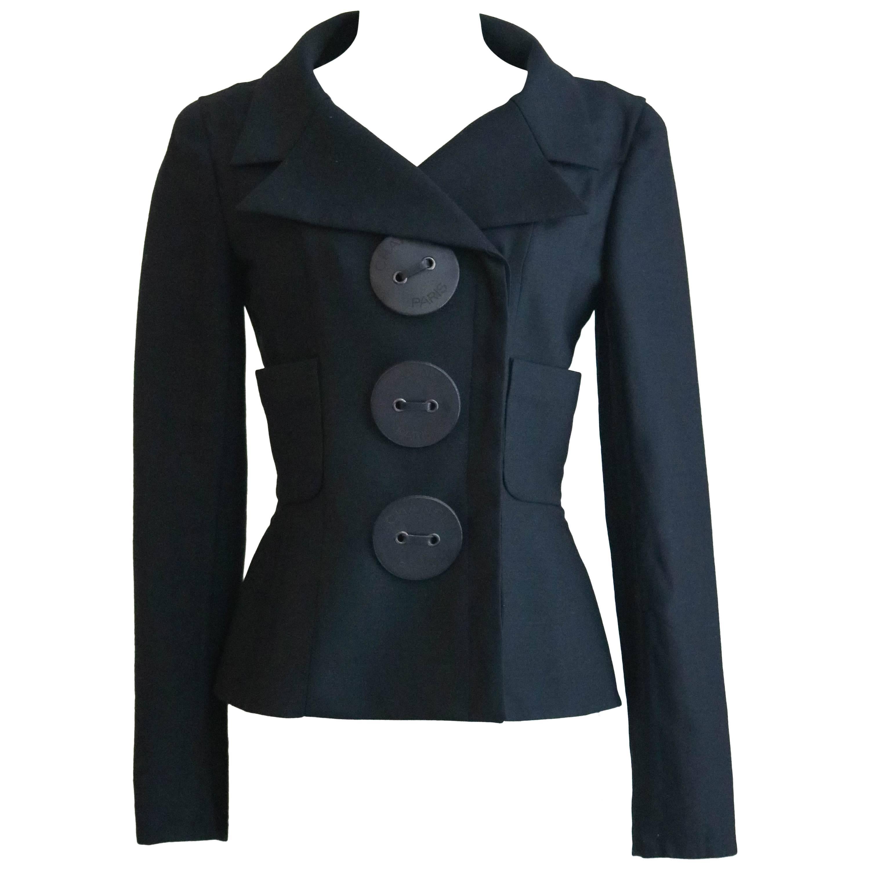 CHANEL Black Jacket With Oversized Leather Buttons 34