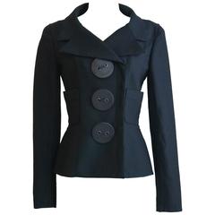 Vintage CHANEL Black Jacket With Oversized Leather Buttons 34