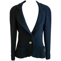 CHANEL Classic Navy Blazer with Logo Button 36