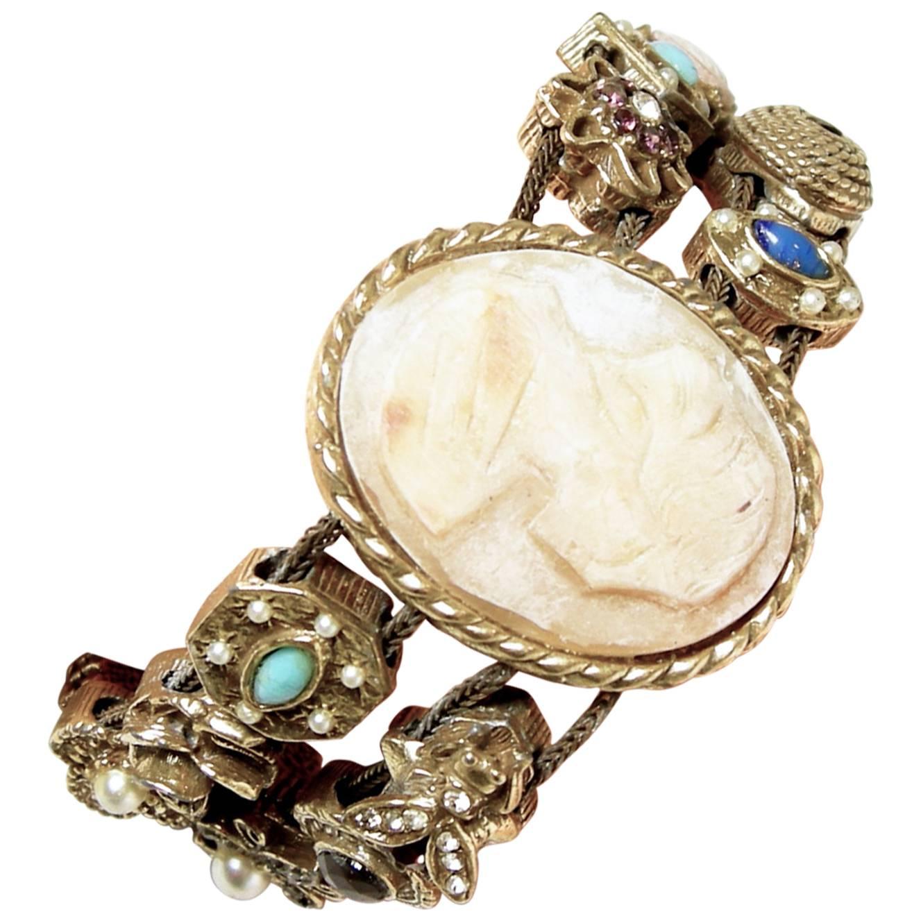 Vintage Goldette Cameo Slide Bracelet