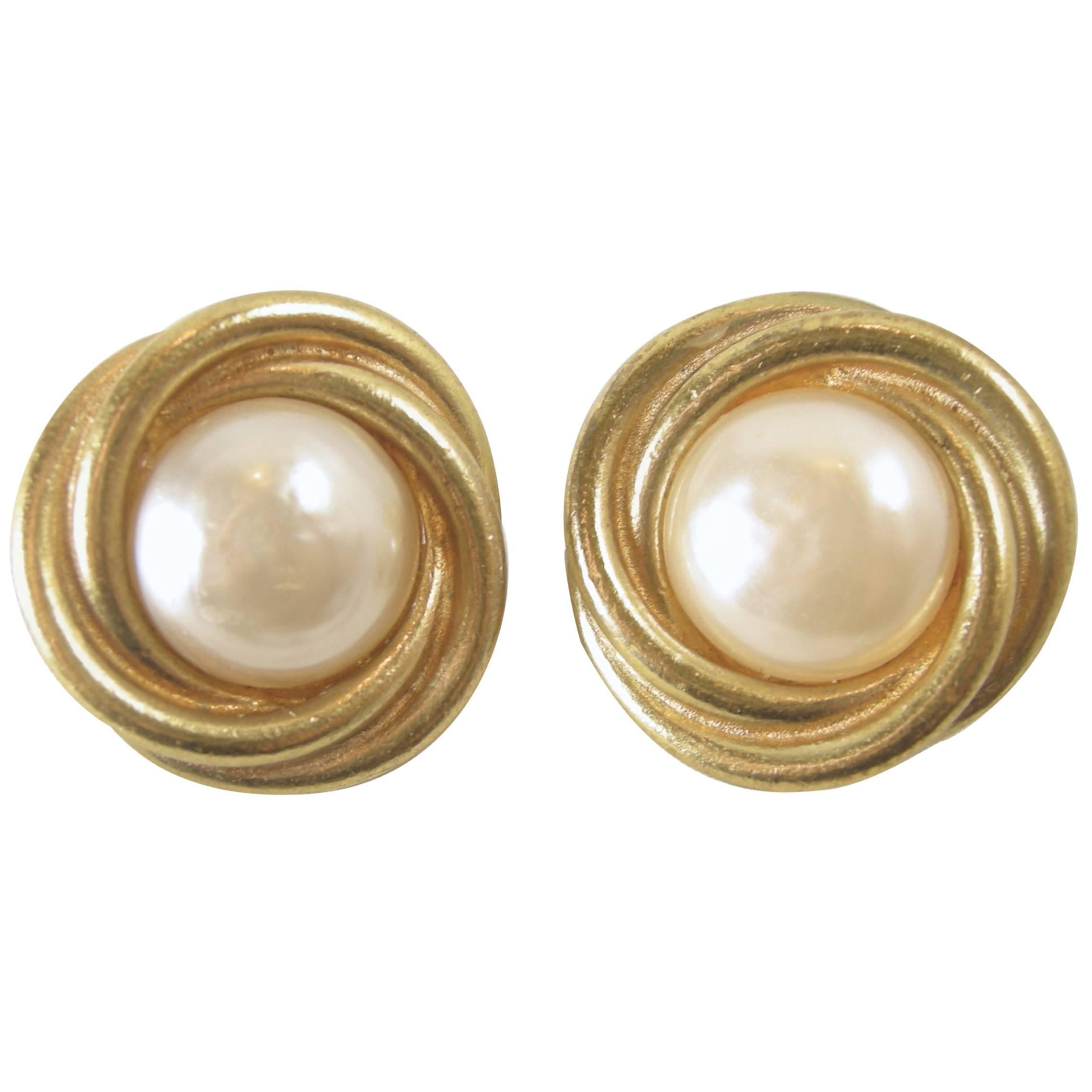 Vintage Signed Chanel Faux Pearl Buttons For Sale