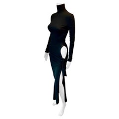 Dolce & Gabbana S/S 2001 Runway Cutout Bodycon Tie Up Black Midi Dress
