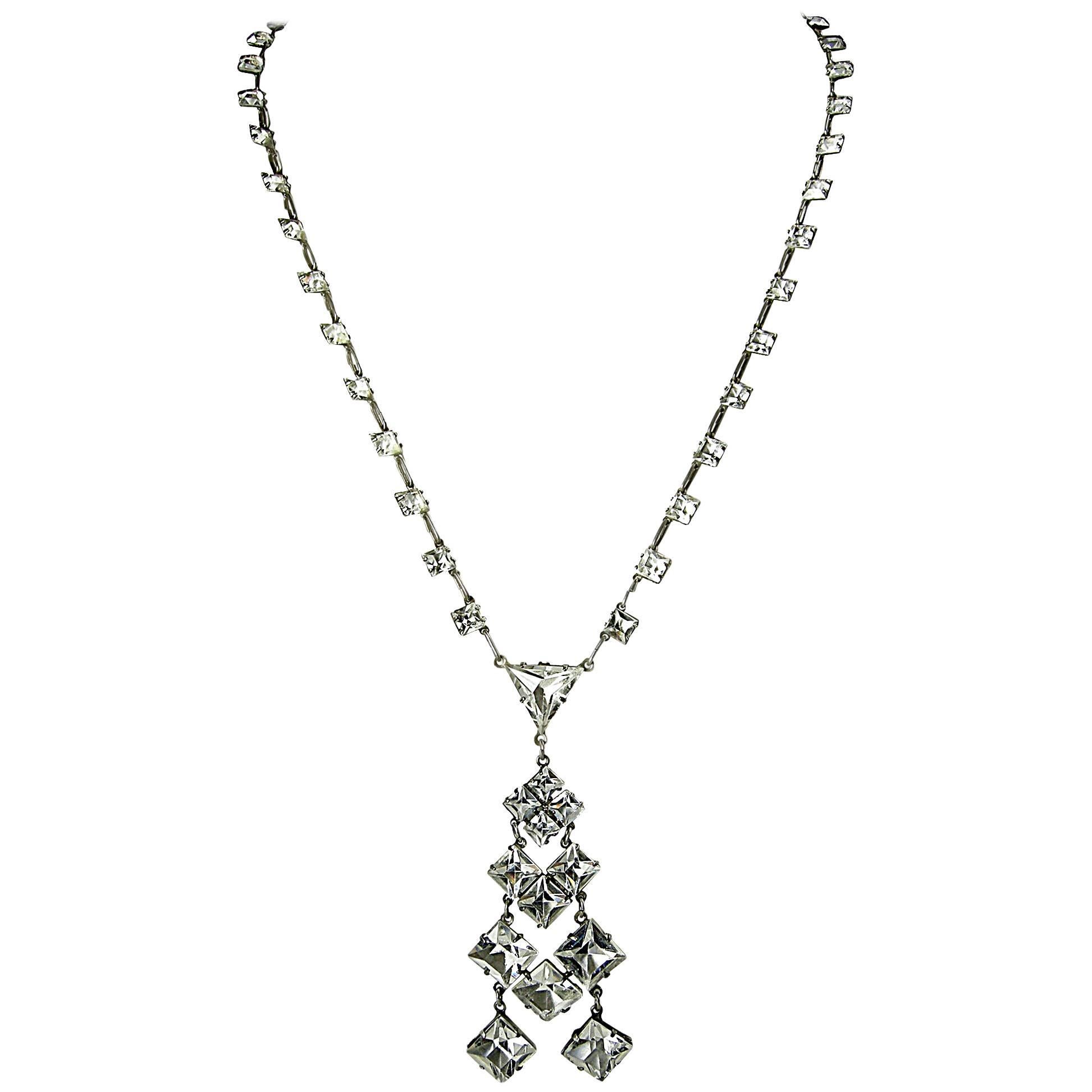 Vintage 1920s Sterling Deco Crystal Necklace