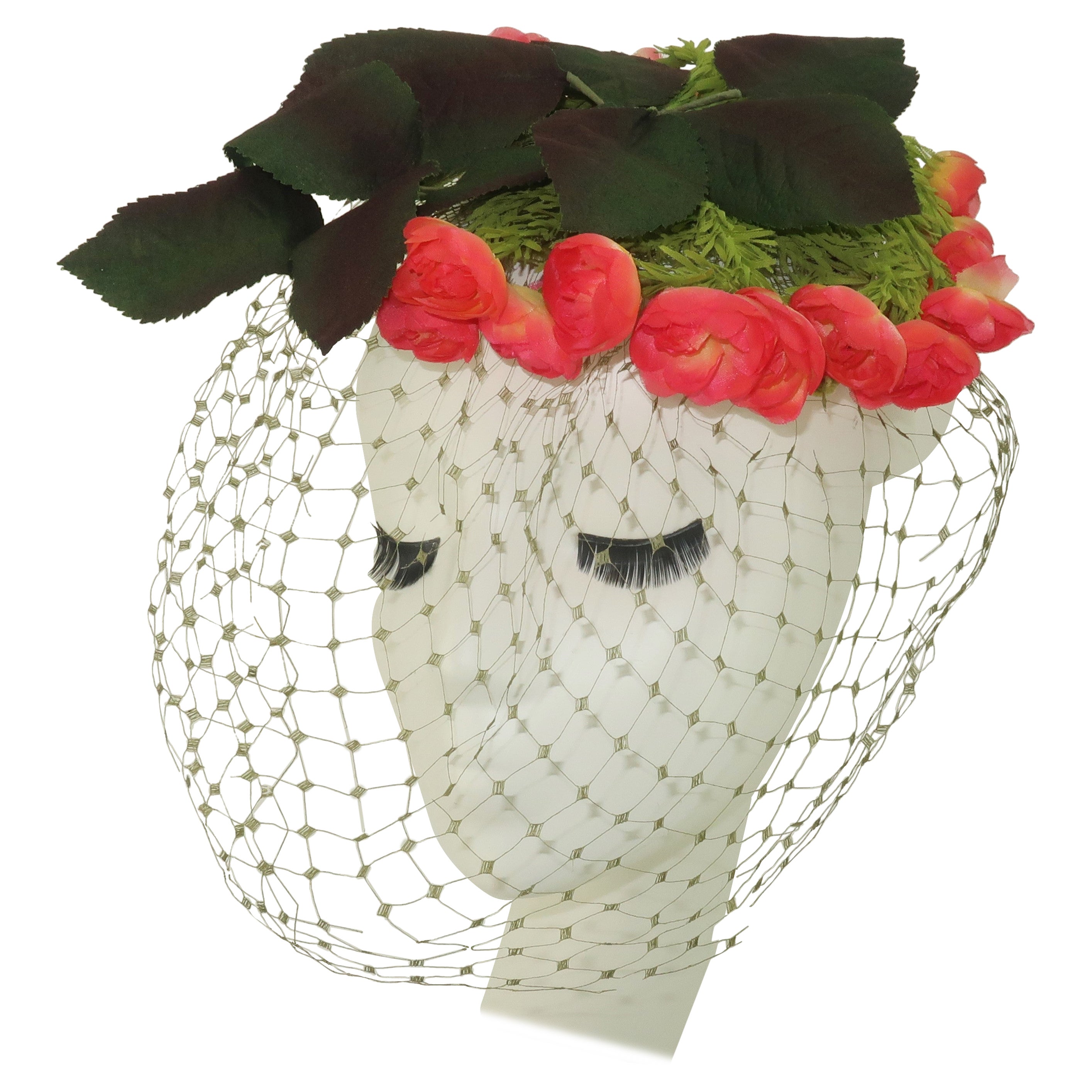 Coral Silk Flower Fascinator Hat, 1950's