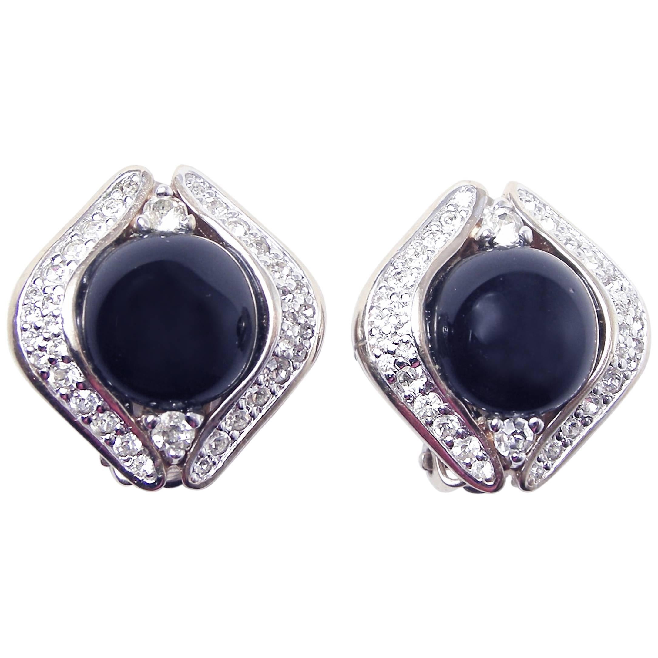 Panetta Vintage Black Faux Onyx Rhinestone Earrings For Sale