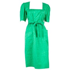 Vintage 1987s Yves Saint Laurent YSL Green Cotton Dress 