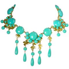 Vintage Christian Dior 1960s Faux Turquoise Bib Necklace