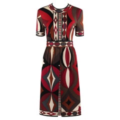 EMILIO PUCCI c.1960s Multicolor Silk Geometric Print Short Sleeve Pleated Dress