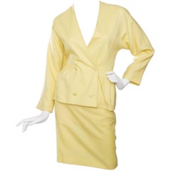 1980s Pierre Cardin Canary Yellow Linen Skirt Suit
