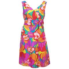 1960s Morton Myles Tropical Floral Silk Dress