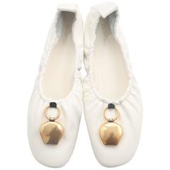 Celine White Leather Flats W/ Gold Detail