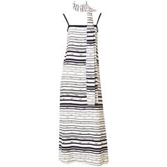 Jean Louis Scherrer Navy and White Crepe Maxi Dress with Scarf