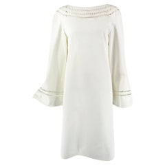 Ralph Lauren Purple Label White Cotton Bell Sleeve A Line Open Work Dress