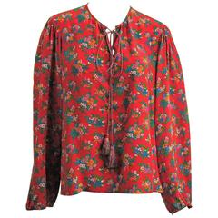 1970s Yves Saint Laurent Vintage Silk Peasant Blouse 