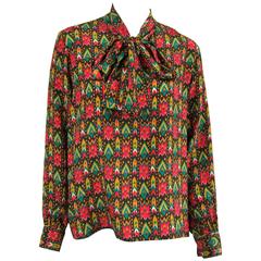 1970s Vintage Yves Saint Laurent Silk Multi Colored Blouse Russian Collection 76 9