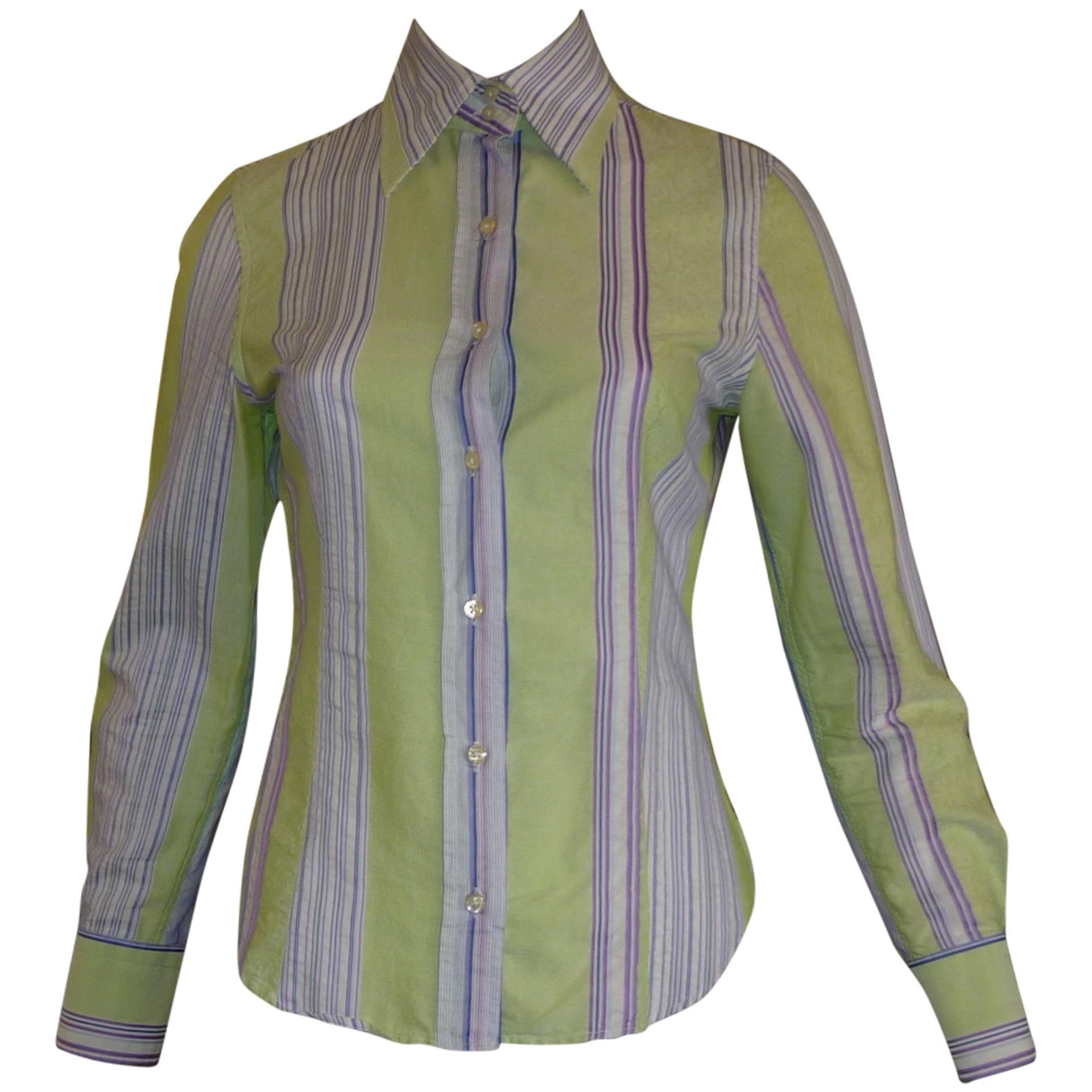 ETRO Textured Cotton Shirt with a Lace Design (40 ITL) at 1stDibs