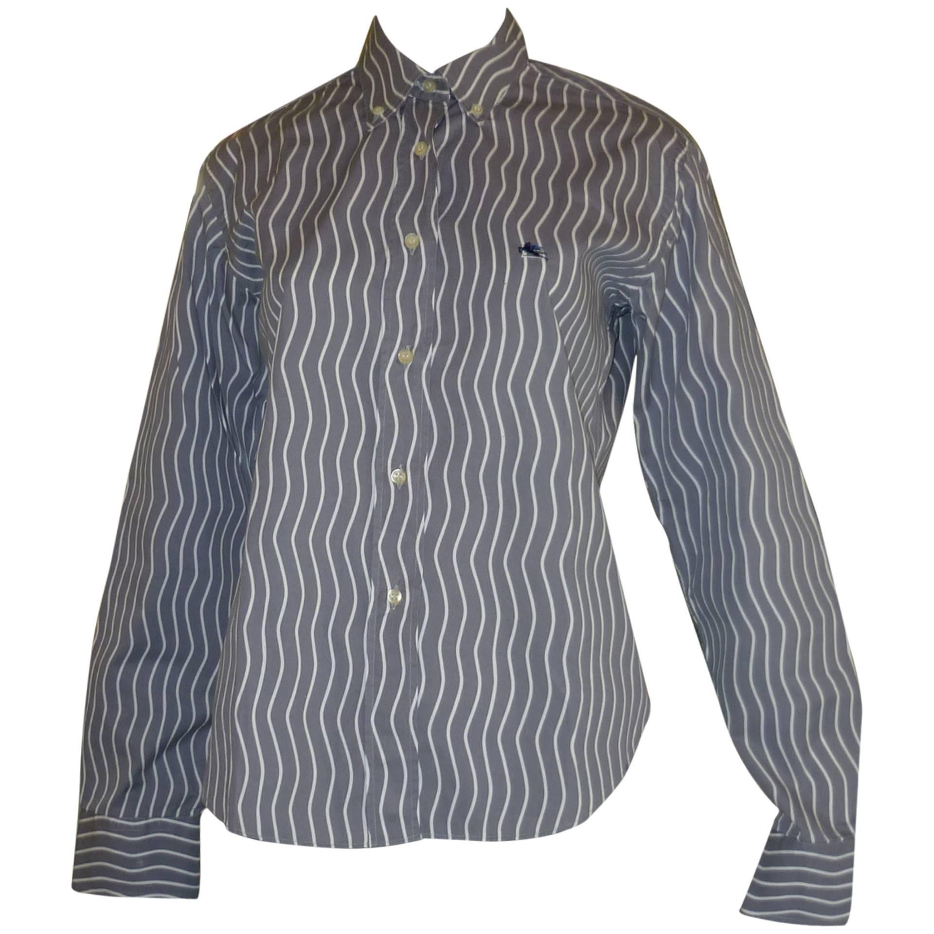 ETRO Grey and White "Wave" Button-Down Shirt (44 ITL)