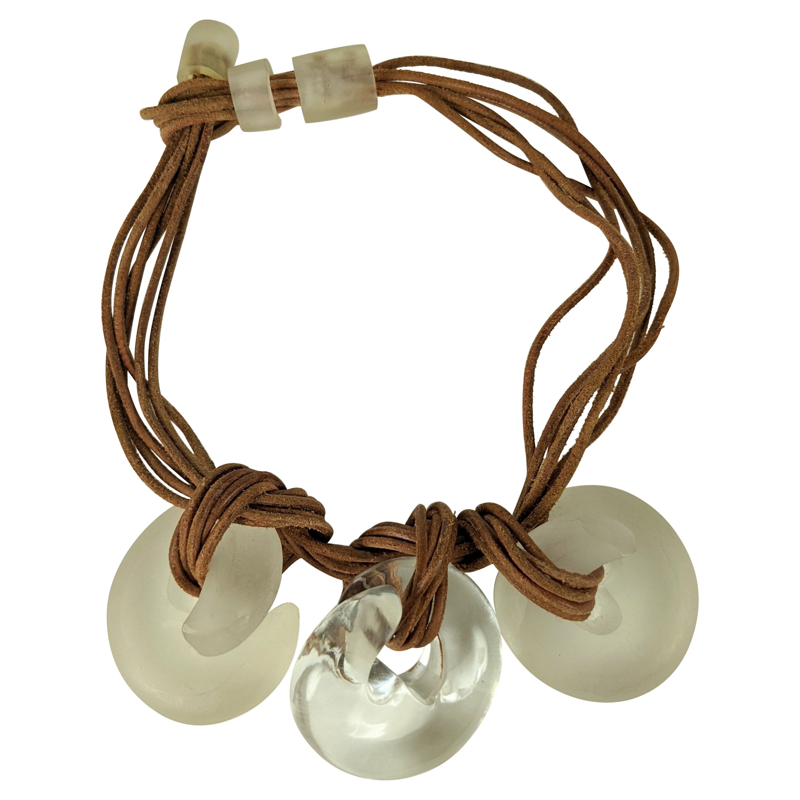 Lucite Coil and Rawhide Pendant Necklace For Sale