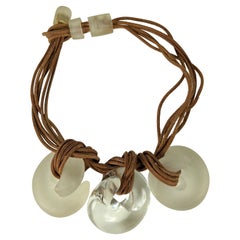 Retro Lucite Coil and Rawhide Pendant Necklace