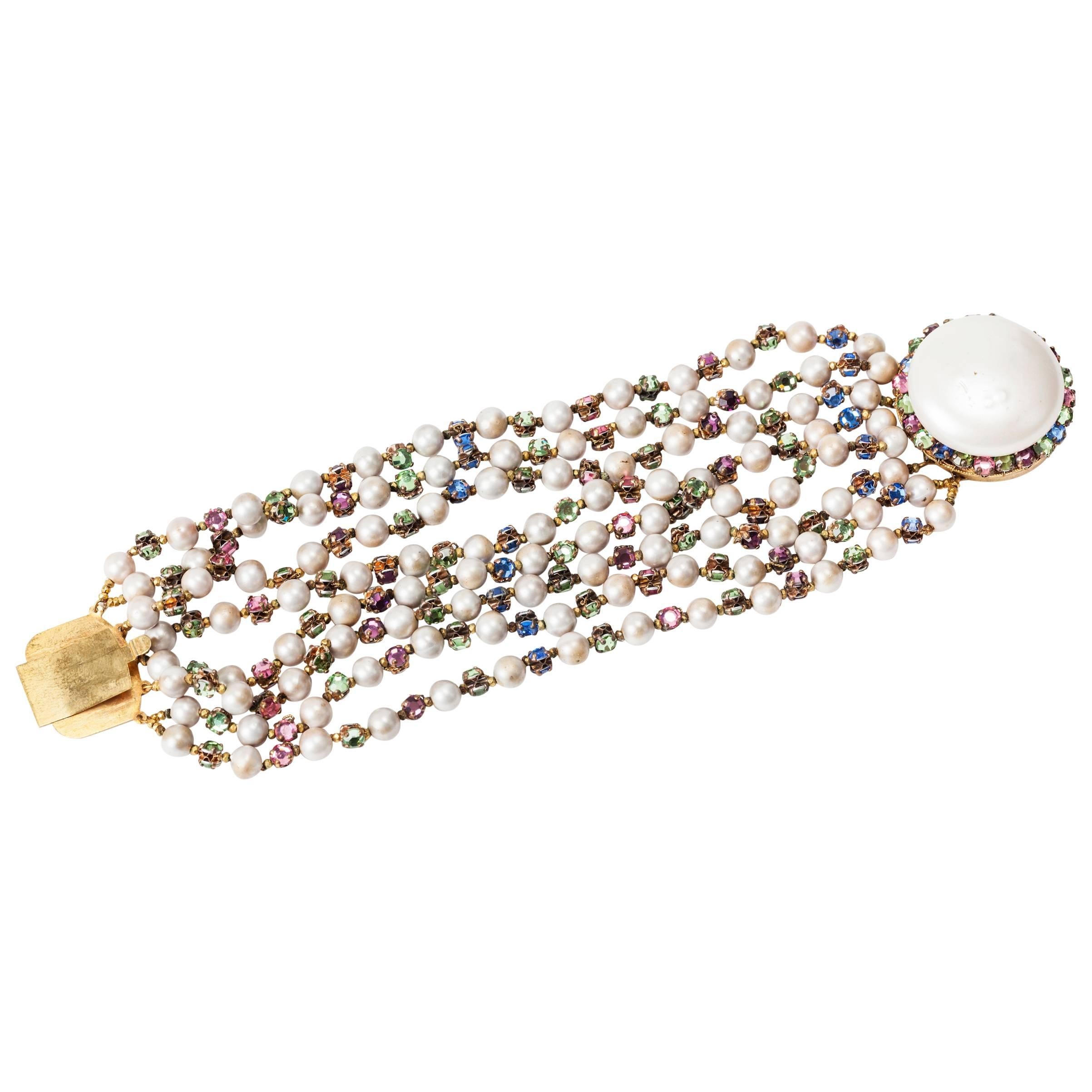 Miriam Haskell Freshwater Multi Strand Pearl Bracelet For Sale