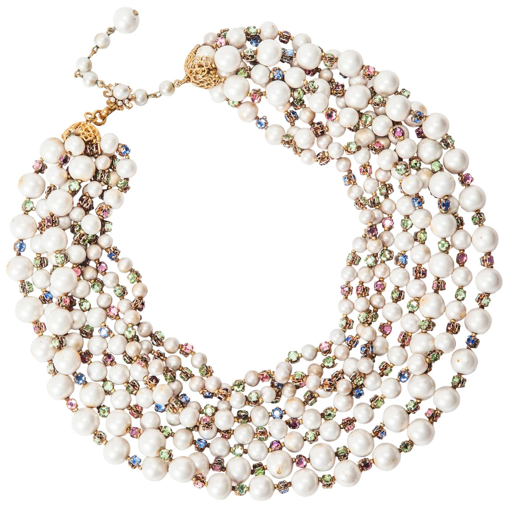 Miriam Haskell Multi Strand Freshwater and Pastel Rose Monte Necklace
