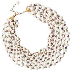 Miriam Haskell Multi Strand Freshwater and Pastel Rose Monte Necklace