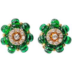Miriam Haskell Faux Emerald Cotele Bead Earclips 4