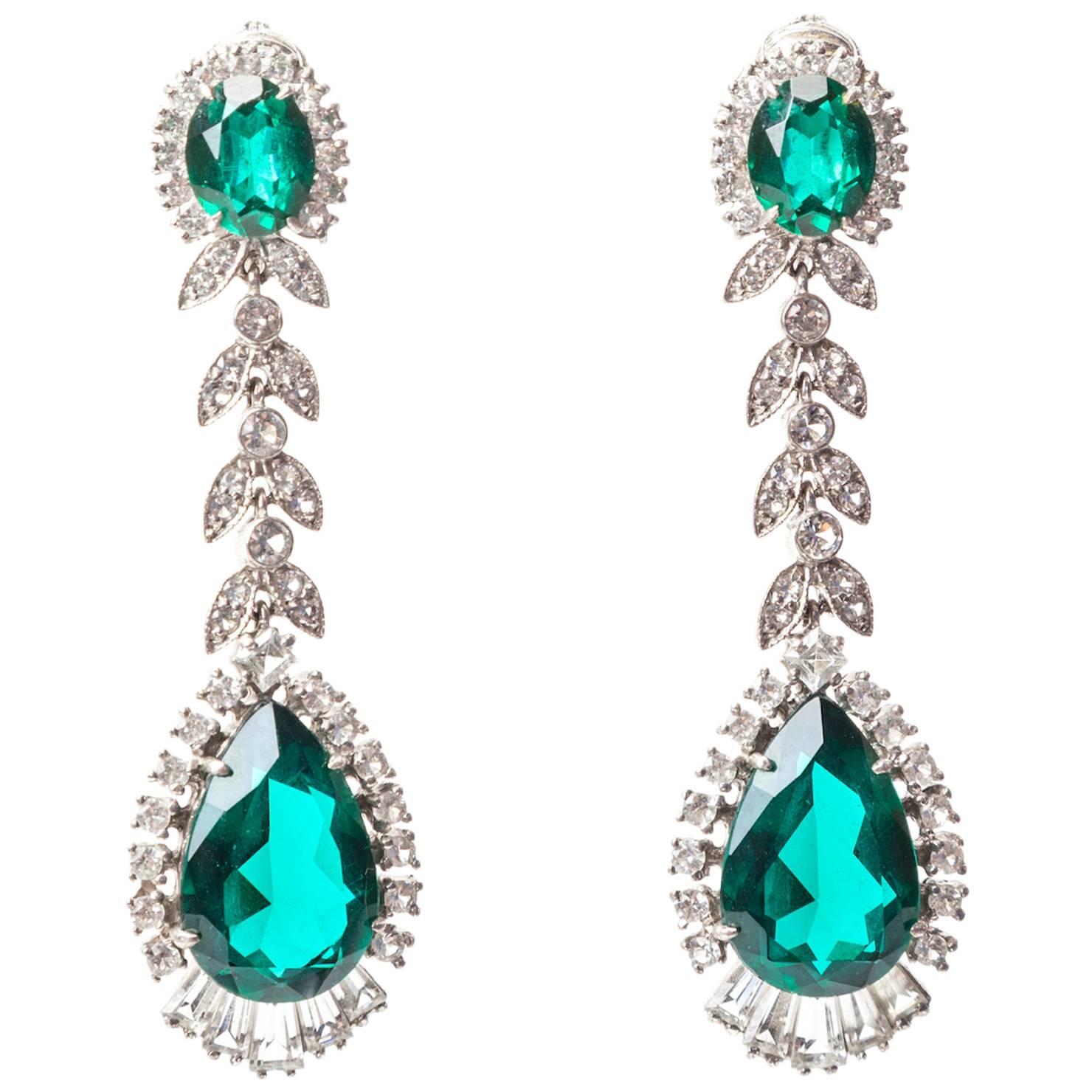 Elegant Faux Emerald Paste Earrings For Sale