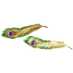 Art Nouveau Enamel Feather Brooches