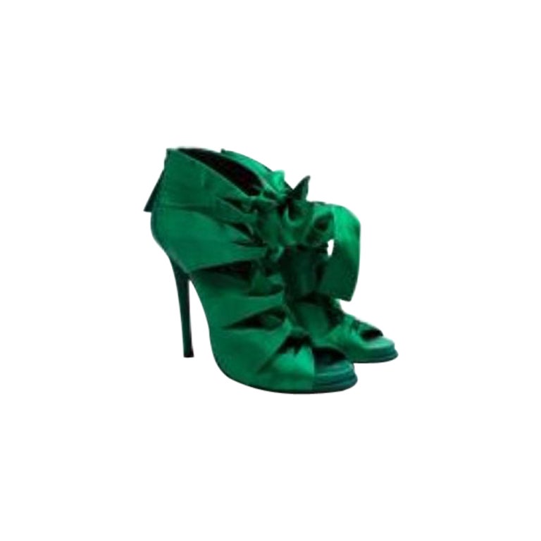 Green Satin Caged lace-Up Sandals For Sale at 1stDibs