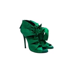 Green Satin Caged lace-Up Sandals