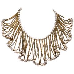 Miriam Haskell Dramatic Undulating Draped Chain and Pearl Collar