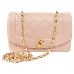 Vintage Chanel RARE Diana Quilted Lambskin Baby Pink Gold Hardware Small