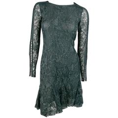 ISABEL MARANT Size 6 Teal Lace Tied long Sleeve Ruffle Skirt Shift Dress